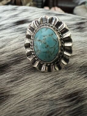 Sterling Silver vintage Taxco  Turquoise Oval Statement Ring